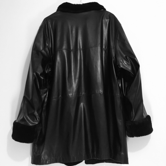Vintage Y2K Giacca Black Reversible Jacket Coat Textured Faux Fur Vegan Leather - Picture 12 of 16
